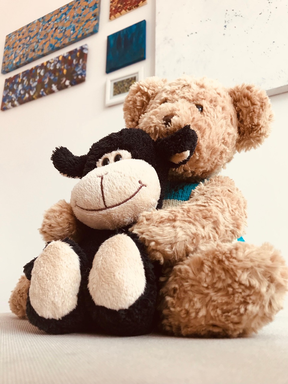 unconditional love, maternal embrace, friends even if different, inclusion, double inclusion, creativity, affection, unconditional affection, children, stuffed animals, yoga for children, emotions, inner child, embrace your own shadow, work with shadows, love for oneself, pardon, abandoned, bear and sheep, black sheep, happy birthday baby, aguri, baby greeting card, congratulations, unconditional love, inner child, inner child, inner child, inner child, inner child